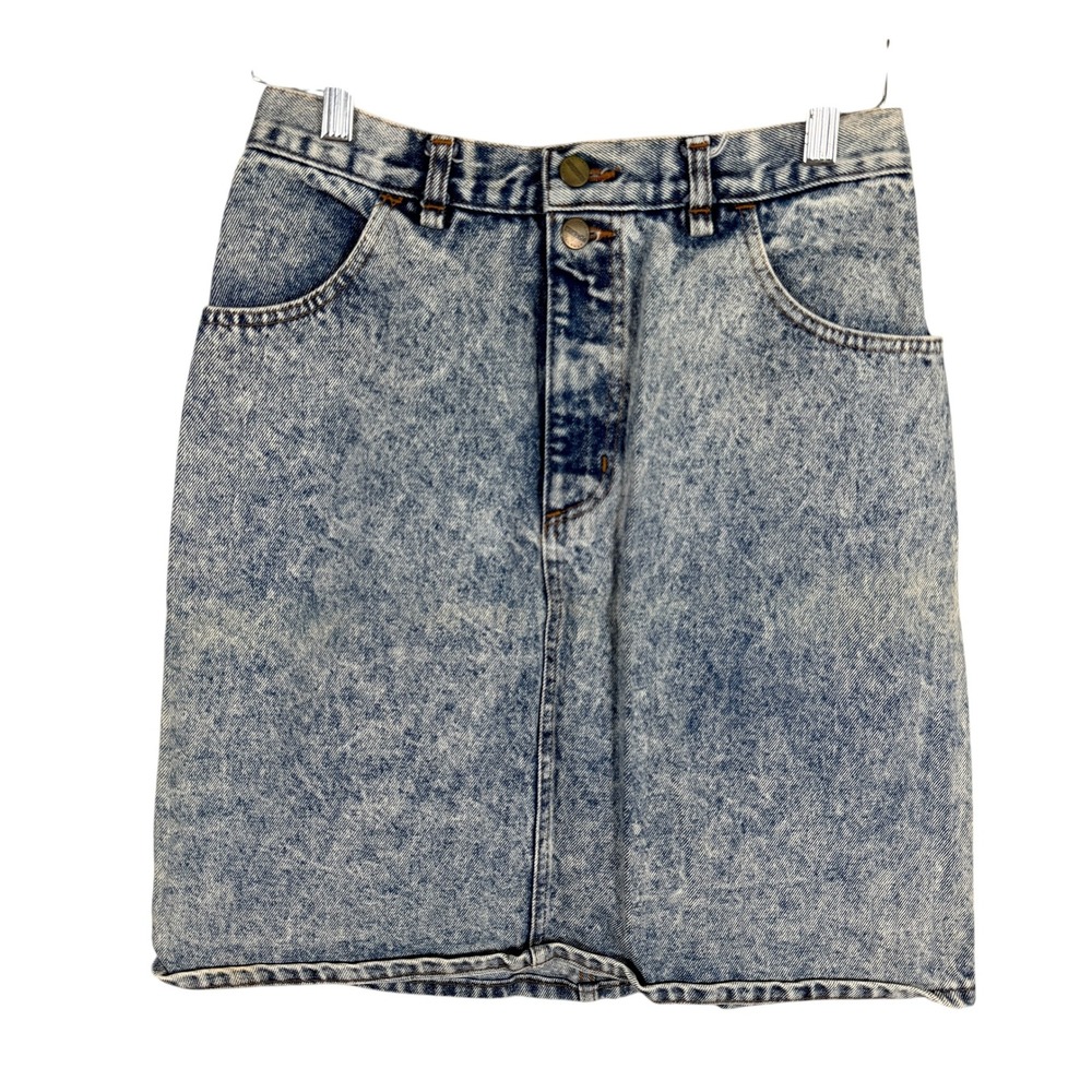 Vintage Forenza Denim Jean Mini Skirt Womens 12 Blue Acid Wash High Waist Italy